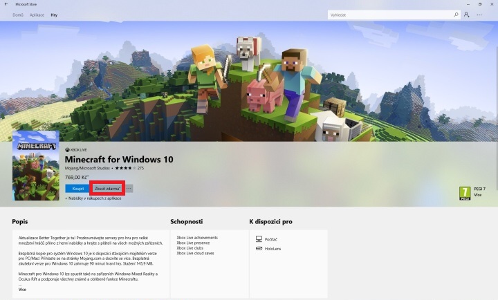 Minecraft hra zdarma ke stažení pro Windows 10 2