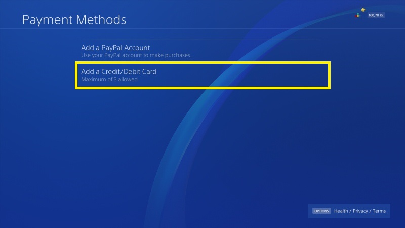 PS4 propojení platební karty 2