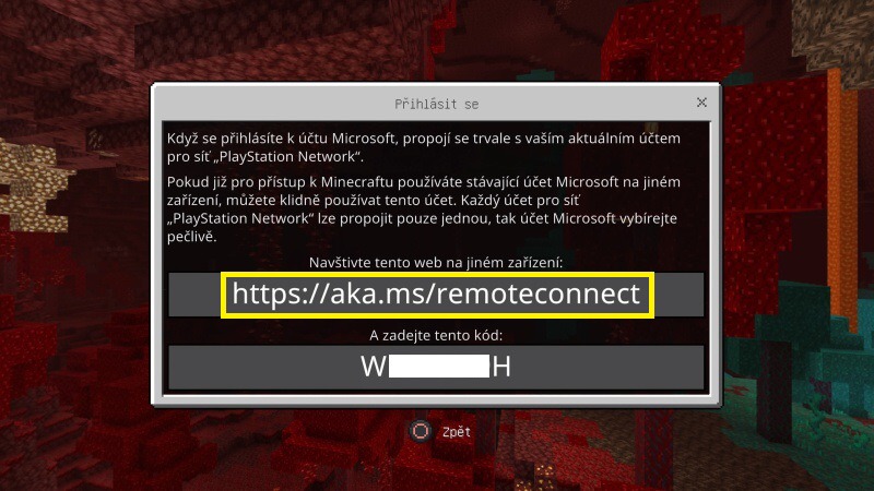 Minecraft na PS4 - přihlášení pomocí účtu Microsoft 2