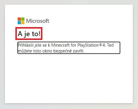 Minecraft na PS4 - přihlášení pomocí účtu Microsoft 6