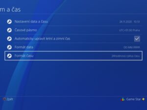 Nastavení data a času na PS4