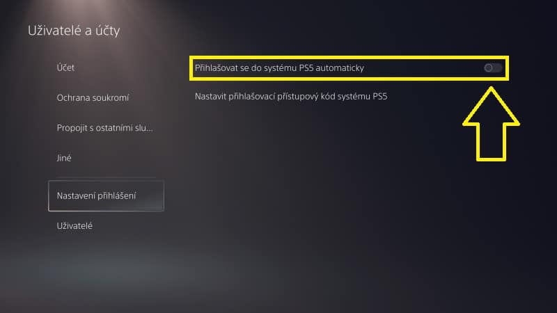 Automatické přihlášení do PS5