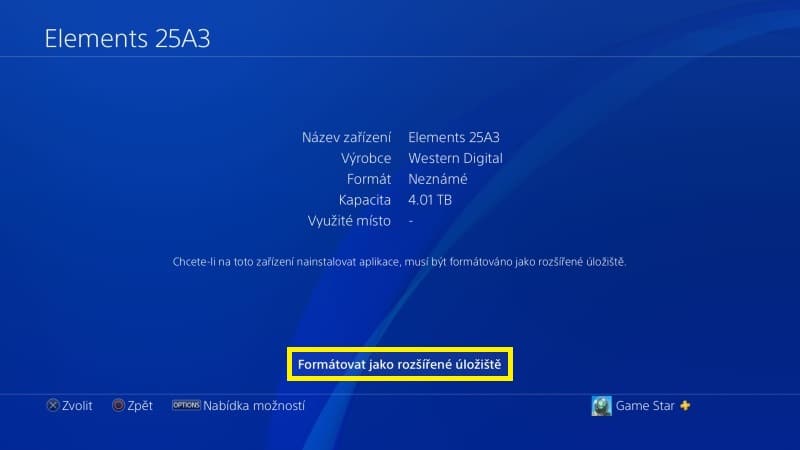 Nastavení externího disku v PS4 - 4